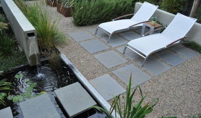 Rectangular stepping stones in an outdoor area.